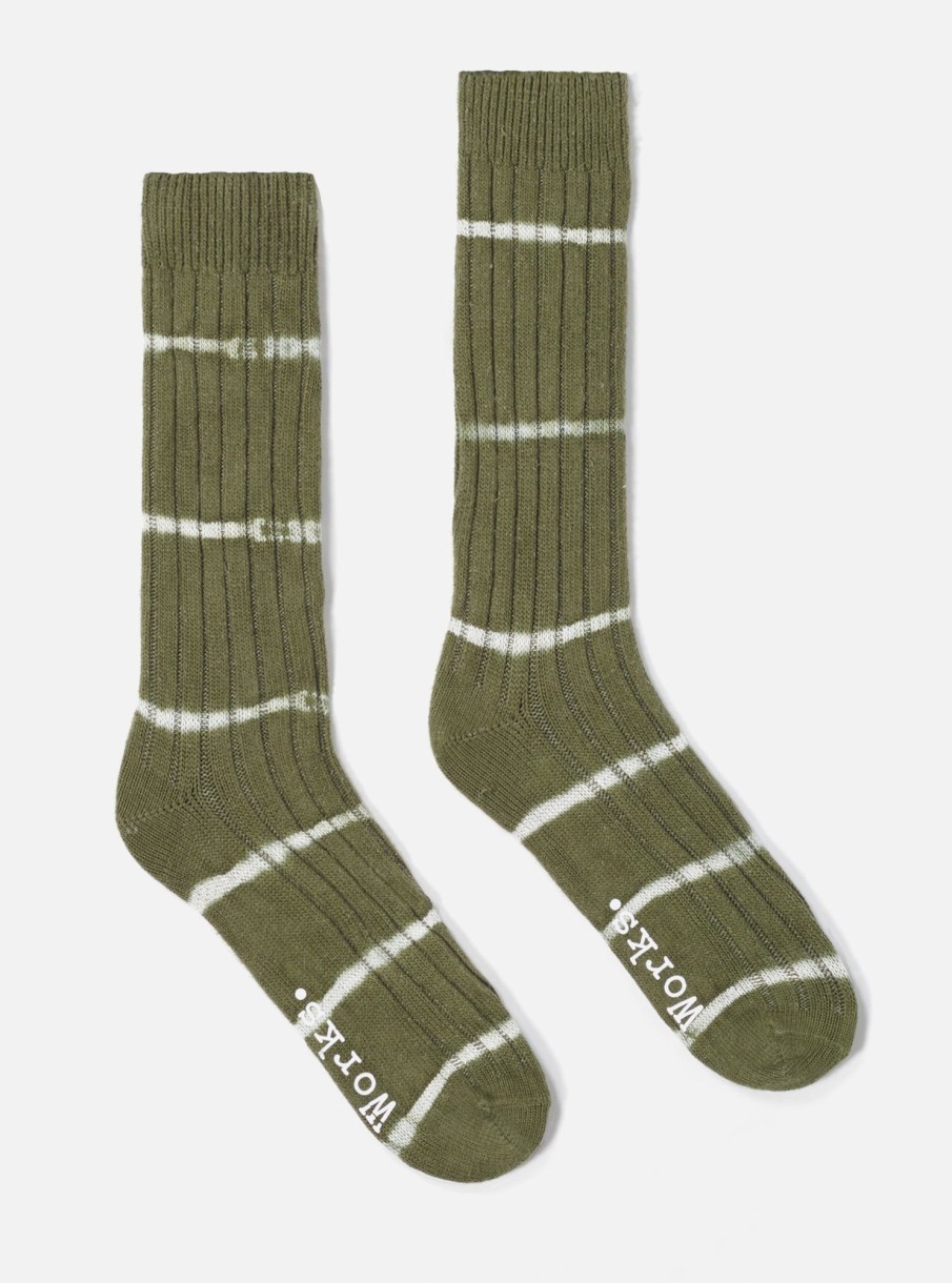 Wholesale Universal Works Universal Works Slub Sock In Olive Tie Dye Knit