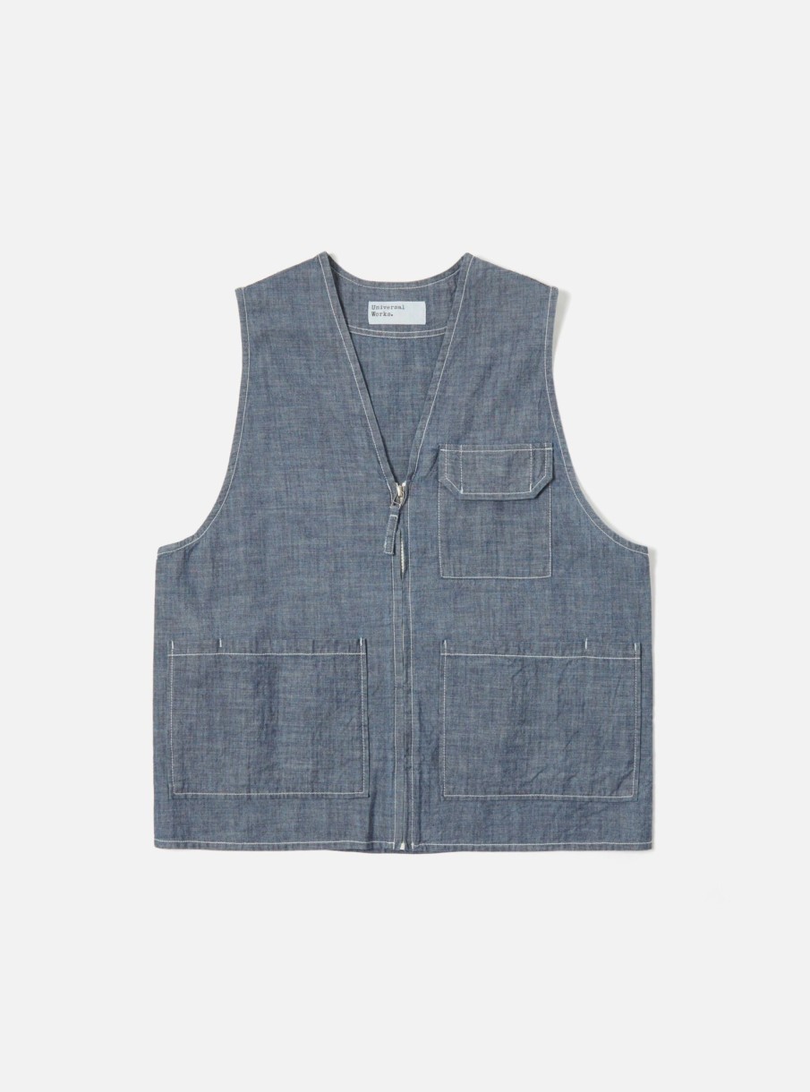 Best Universal Works Universal Works Marine Gilet In Indigo Chambray