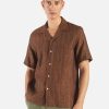 Hot Universal Works Universal Works Road Shirt In Brown Stripe Linen