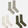 Clearance Universal Works Universal Works 3 Pack Modal Sock In Ecru/Grey/Green Rib Knit