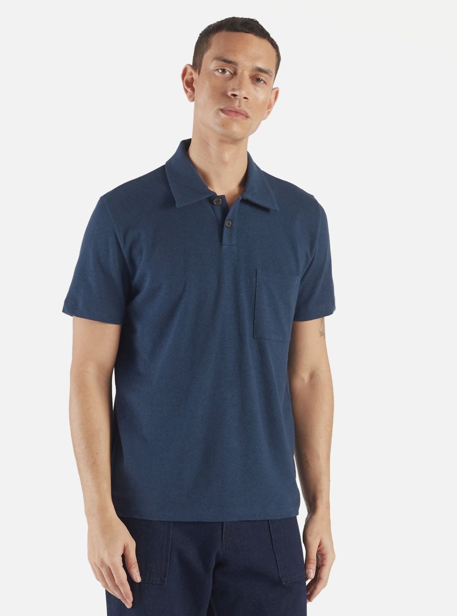 Best Universal Works Universal Works Newlyn Polo In Navy Cotton Hemp Jersey