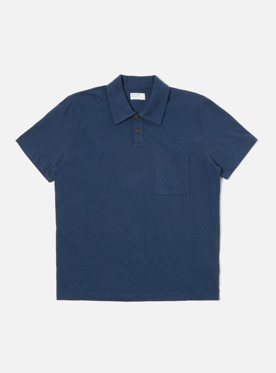 Best Universal Works Universal Works Newlyn Polo In Navy Cotton Hemp Jersey