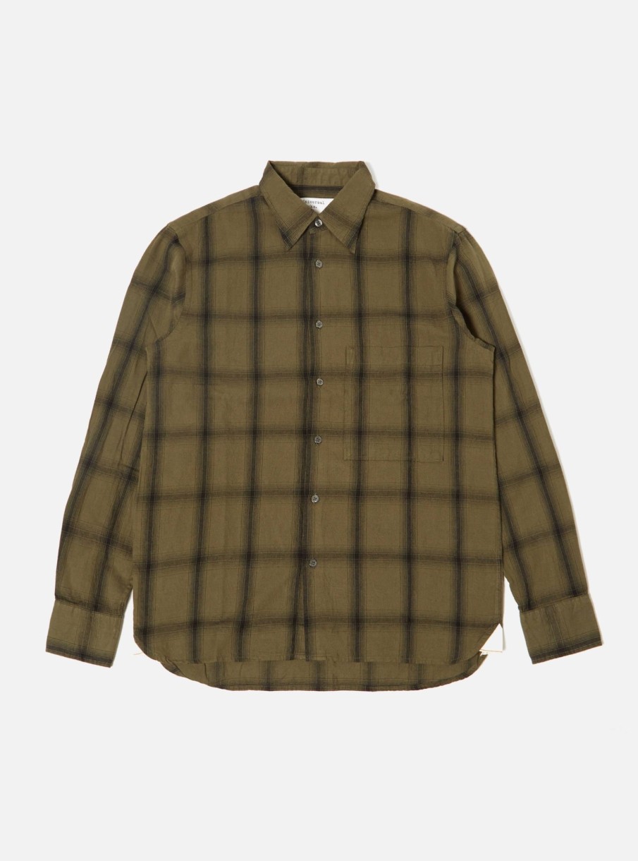 Hot Universal Works Universal Works Square Pocket Shirt In Olive Shadow Check