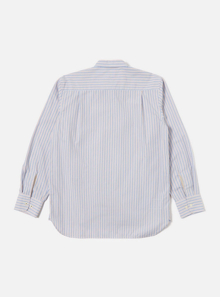 New Universal Works Universal Works Square Pocket Shirt In Blue/Orange Busy Stripe Cotton