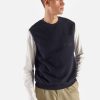 Hot Universal Works Universal Works Sleeveless Crew In Navy Brush Back Sweatshirt