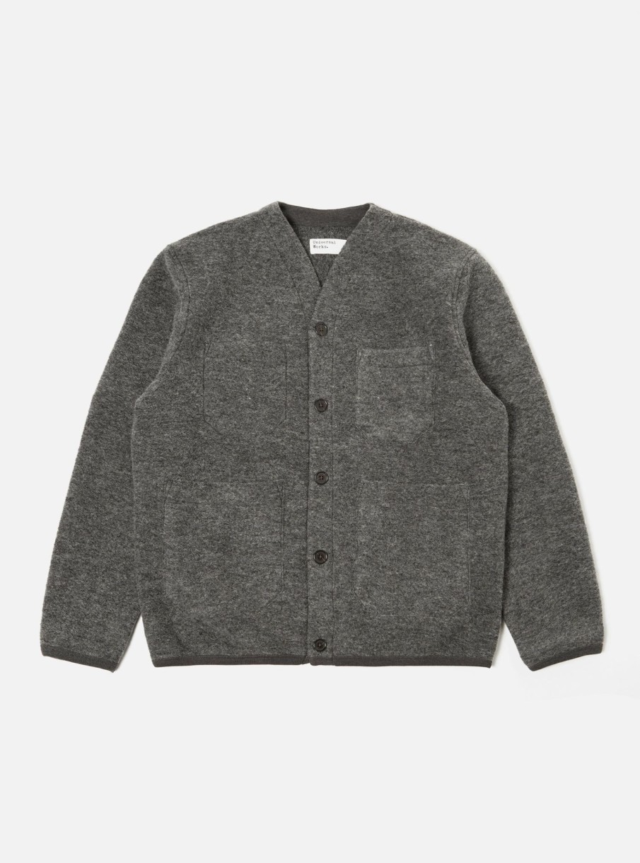 Hot Universal Works Universal Works Cardigan In Grey Marl Wool Fleece