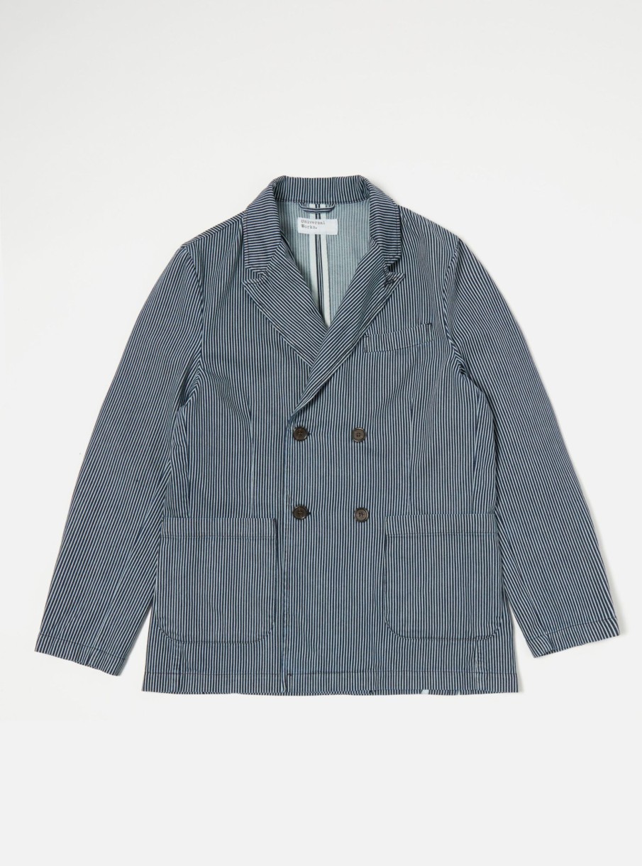 Hot Universal Works Universal Works Manor Jacket In Indigo Hickory Stripe Denim