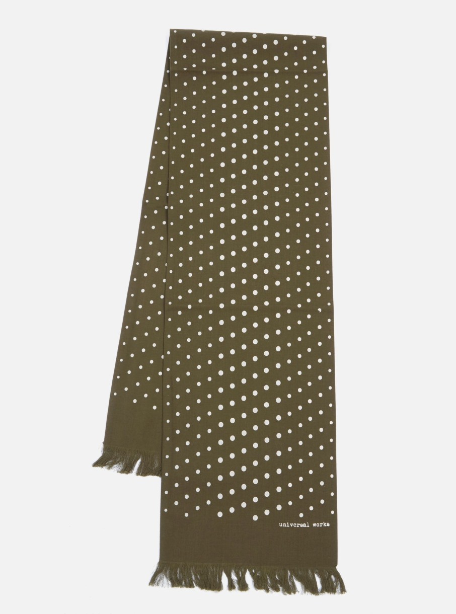 New Universal Works Universal Works Short Scarf In Olive Dot Print