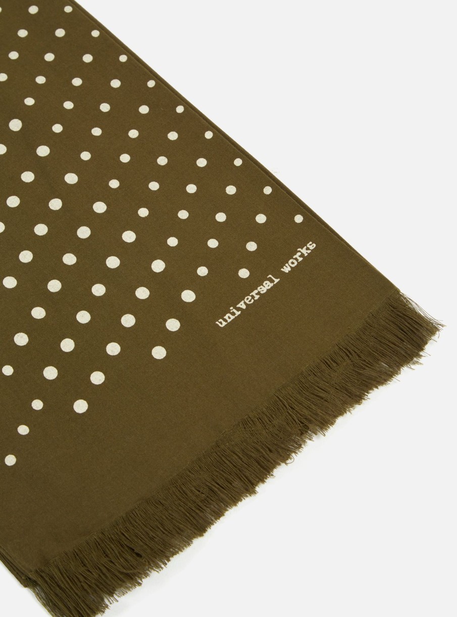 New Universal Works Universal Works Short Scarf In Olive Dot Print