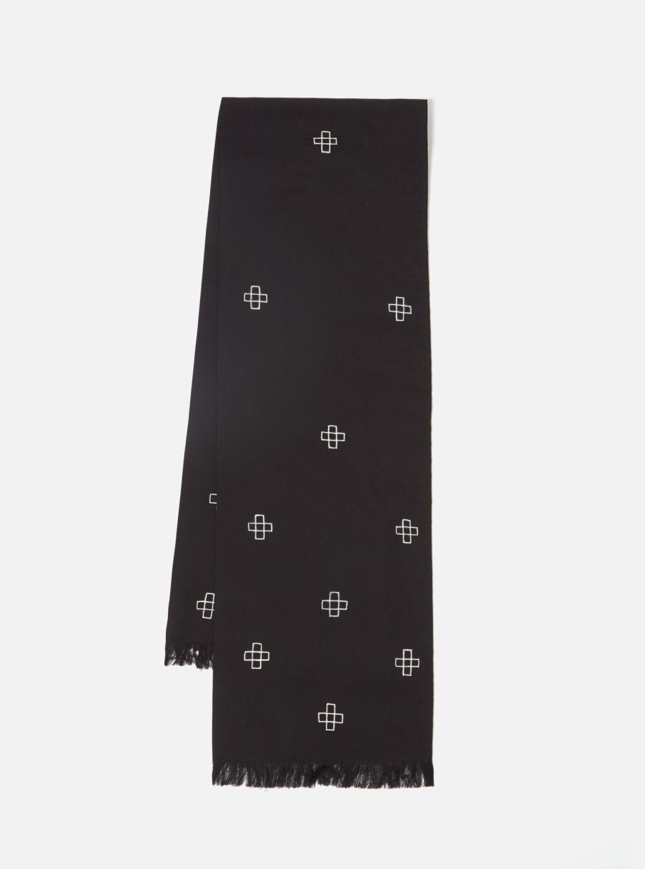 Online Universal Works Universal Works Short Scarf In Black Embroided Viscose Mix