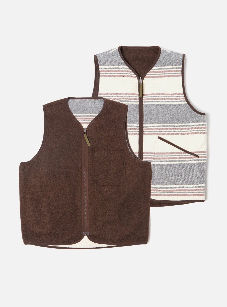 Online Universal Works Universal Works Reversible Liner Gilet In Brown Melange Melton