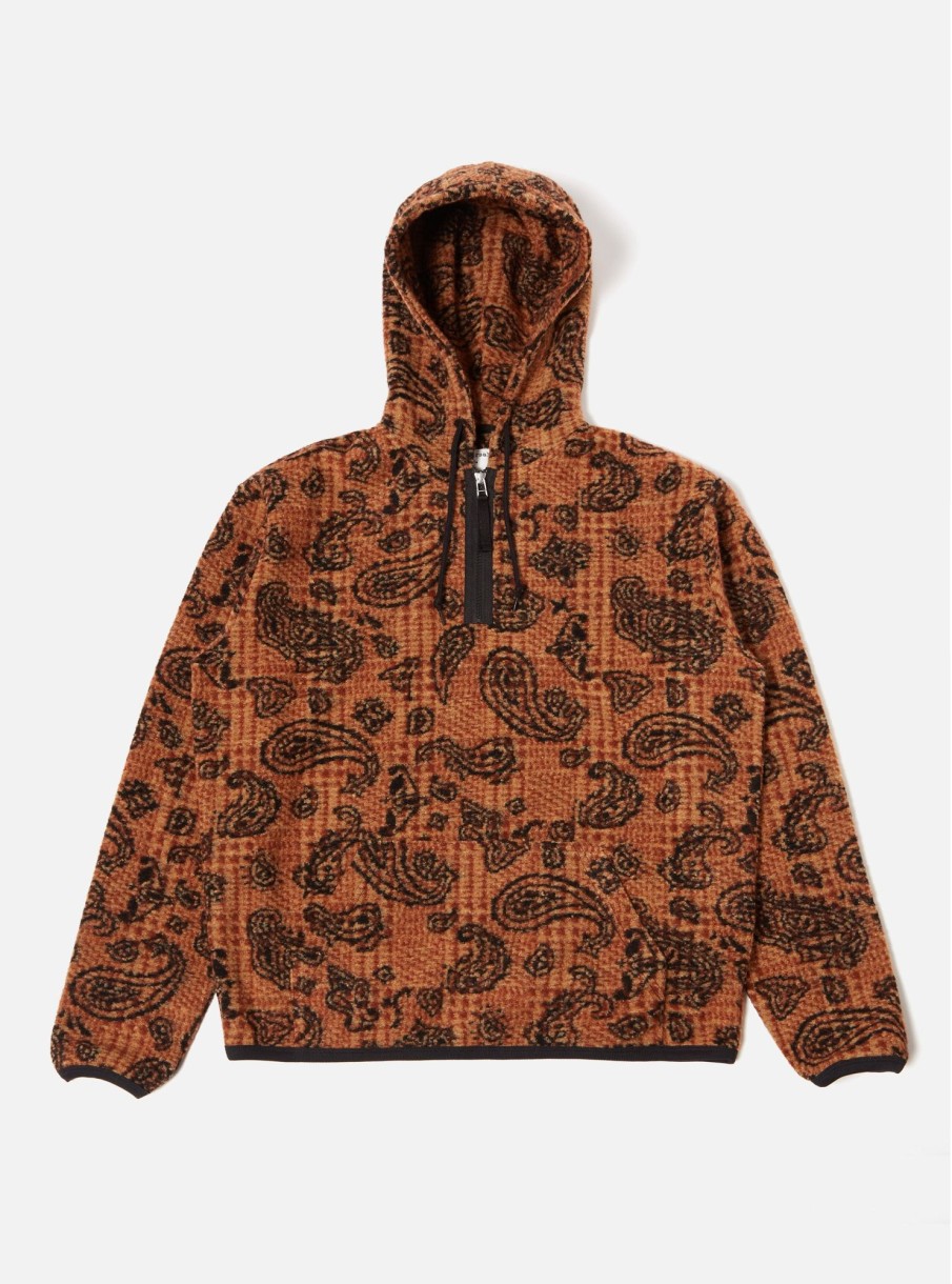 Hot Universal Works Universal Works Beach Hoodie In Cinnamon Paisley Check Fleece