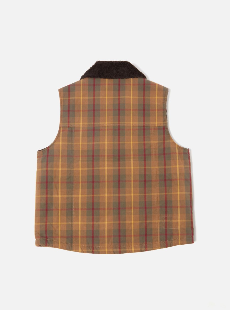 Clearance Universal Works Universal Works Atlas Gilet In Cinnamon British Drywax Check