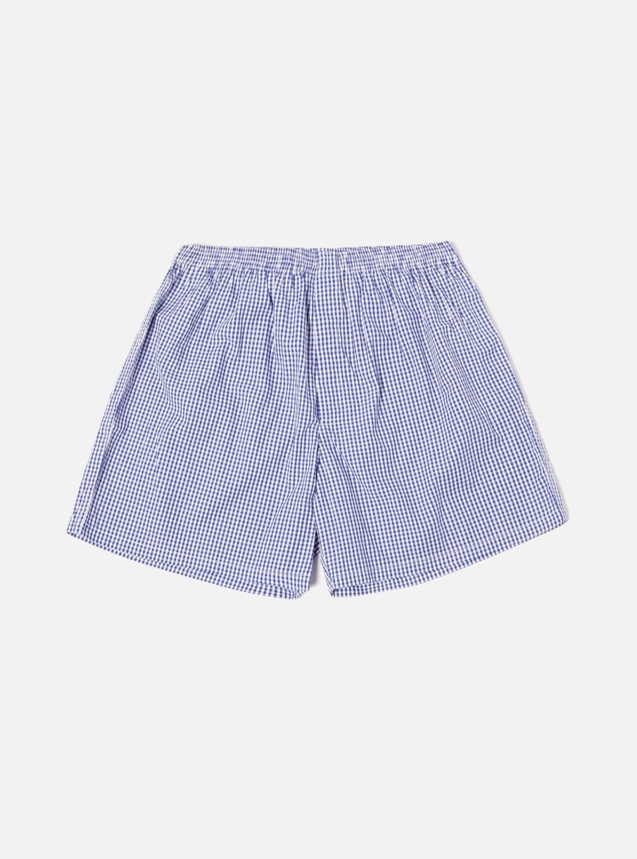 Clearance Universal Works Universal Works Boxer Short In Blue Gingham Check