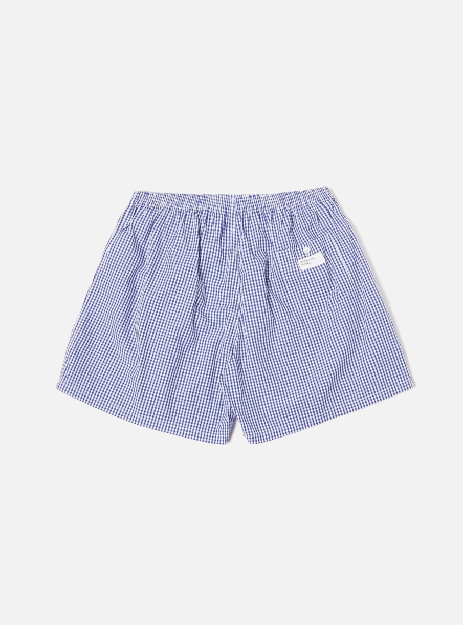 Clearance Universal Works Universal Works Boxer Short In Blue Gingham Check