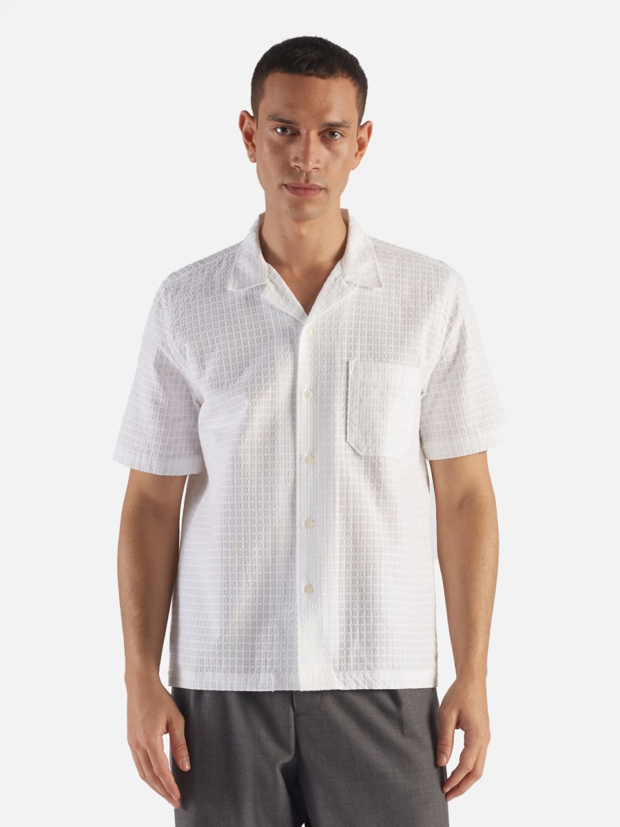 Clearance Universal Works Universal Works Road Shirt In White Delos Cotton