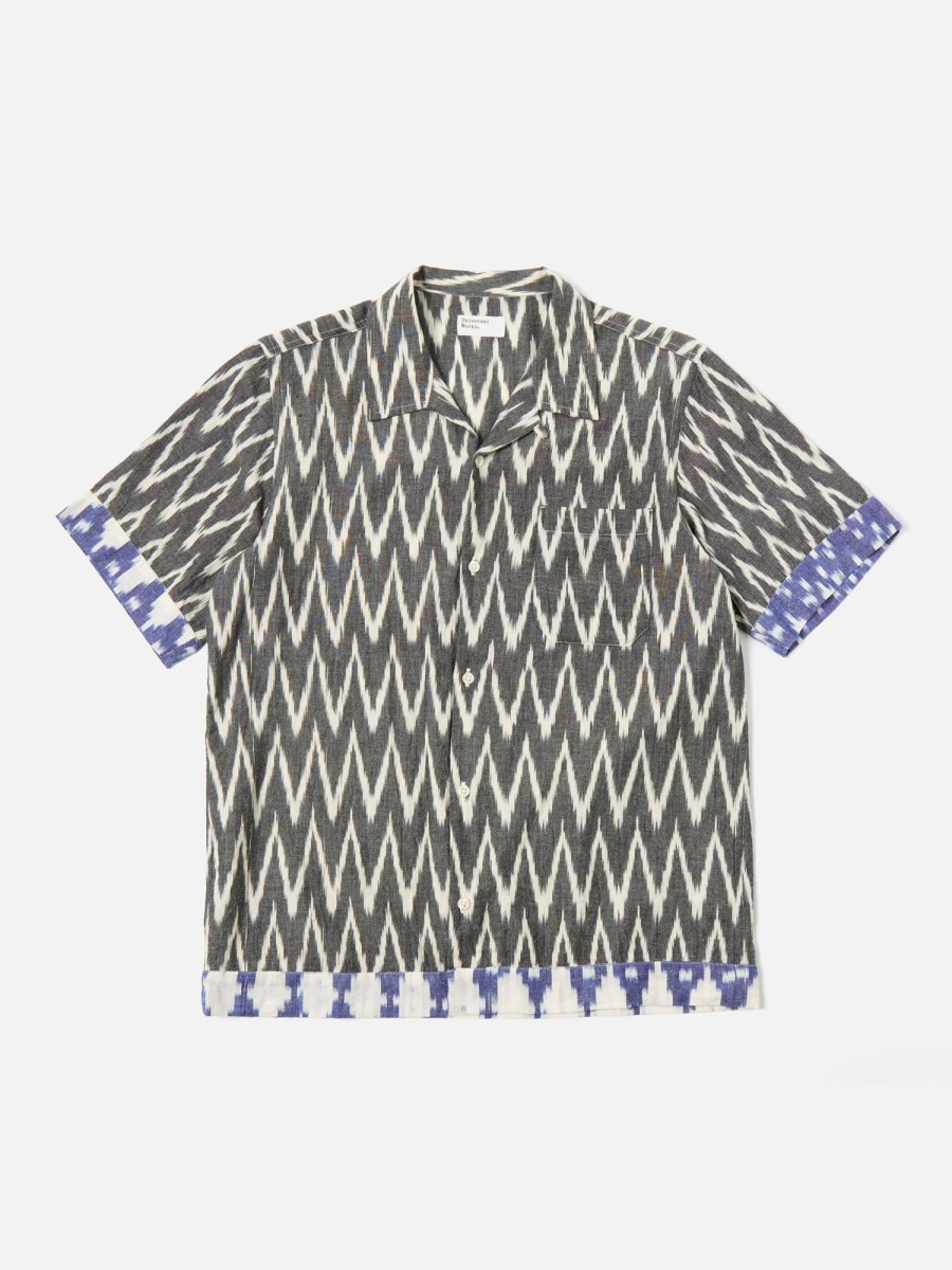 New Universal Works Universal Works Border Road Shirt In Grey/Lilac Ikat Mix