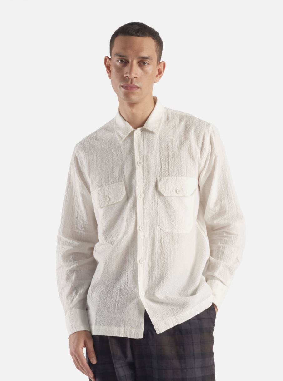 Best Universal Works Universal Works L/S Utility Shirt In White Shin Seersucker