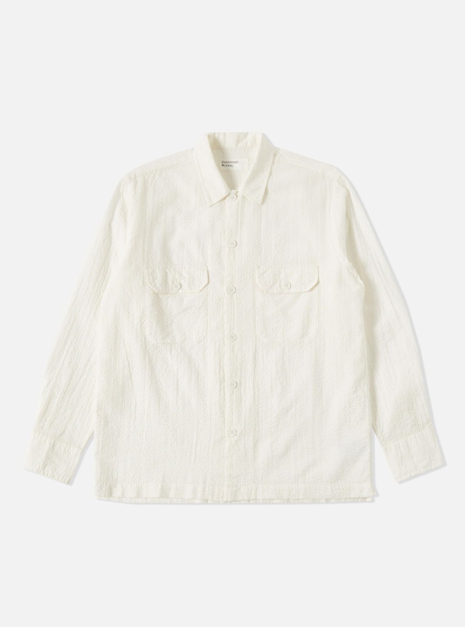 Best Universal Works Universal Works L/S Utility Shirt In White Shin Seersucker