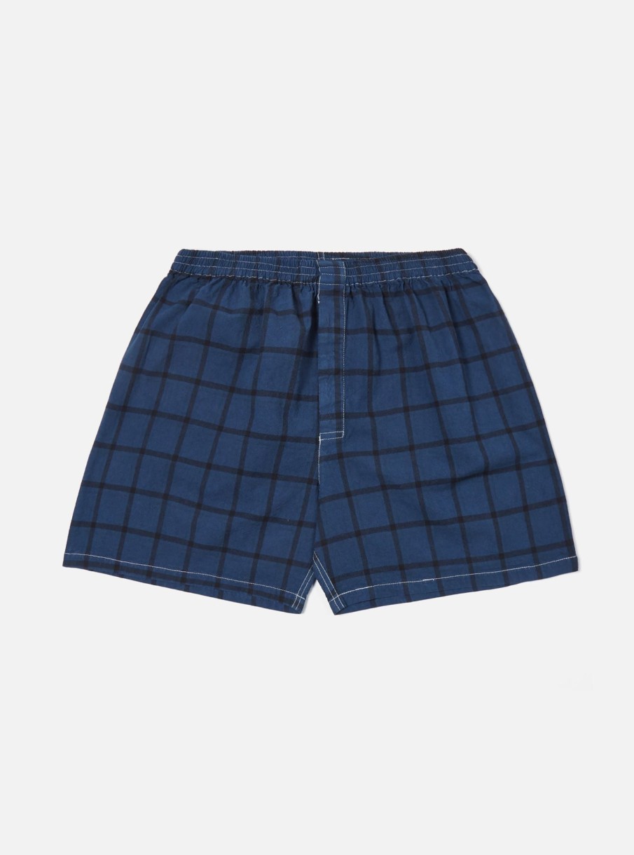 Clearance Universal Works Universal Works Boxer Short In Blue Check