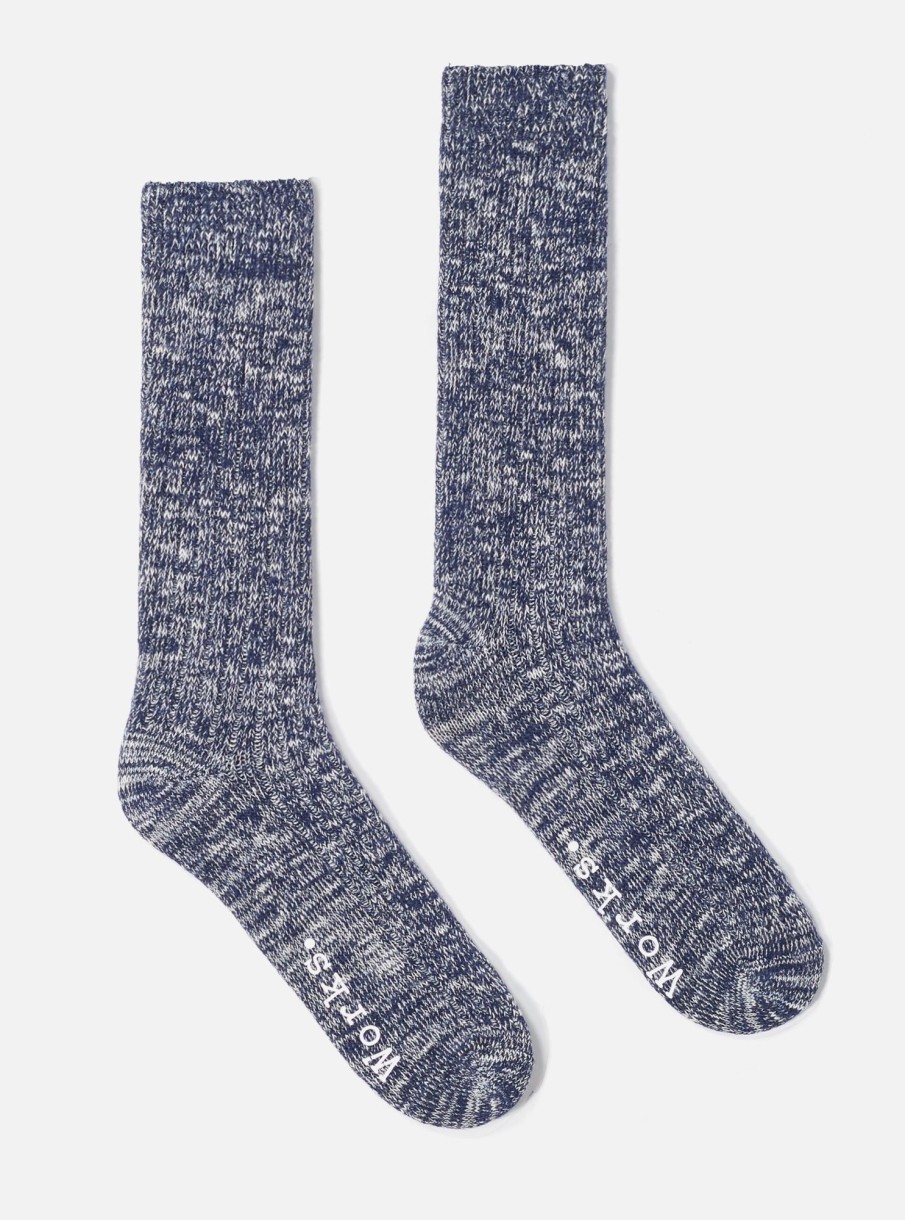 Hot Universal Works Universal Works Slub Sock In Navy Slub Knit