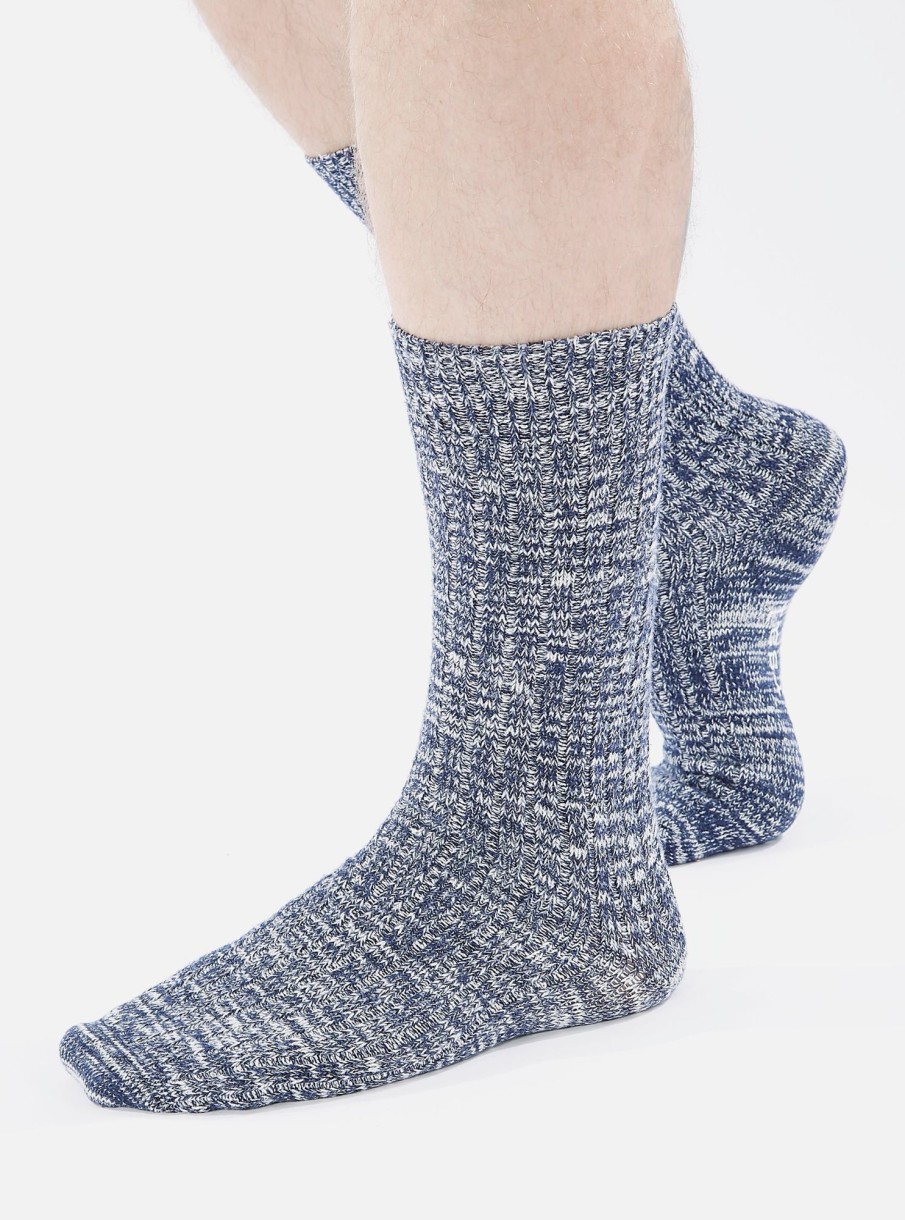 Hot Universal Works Universal Works Slub Sock In Navy Slub Knit