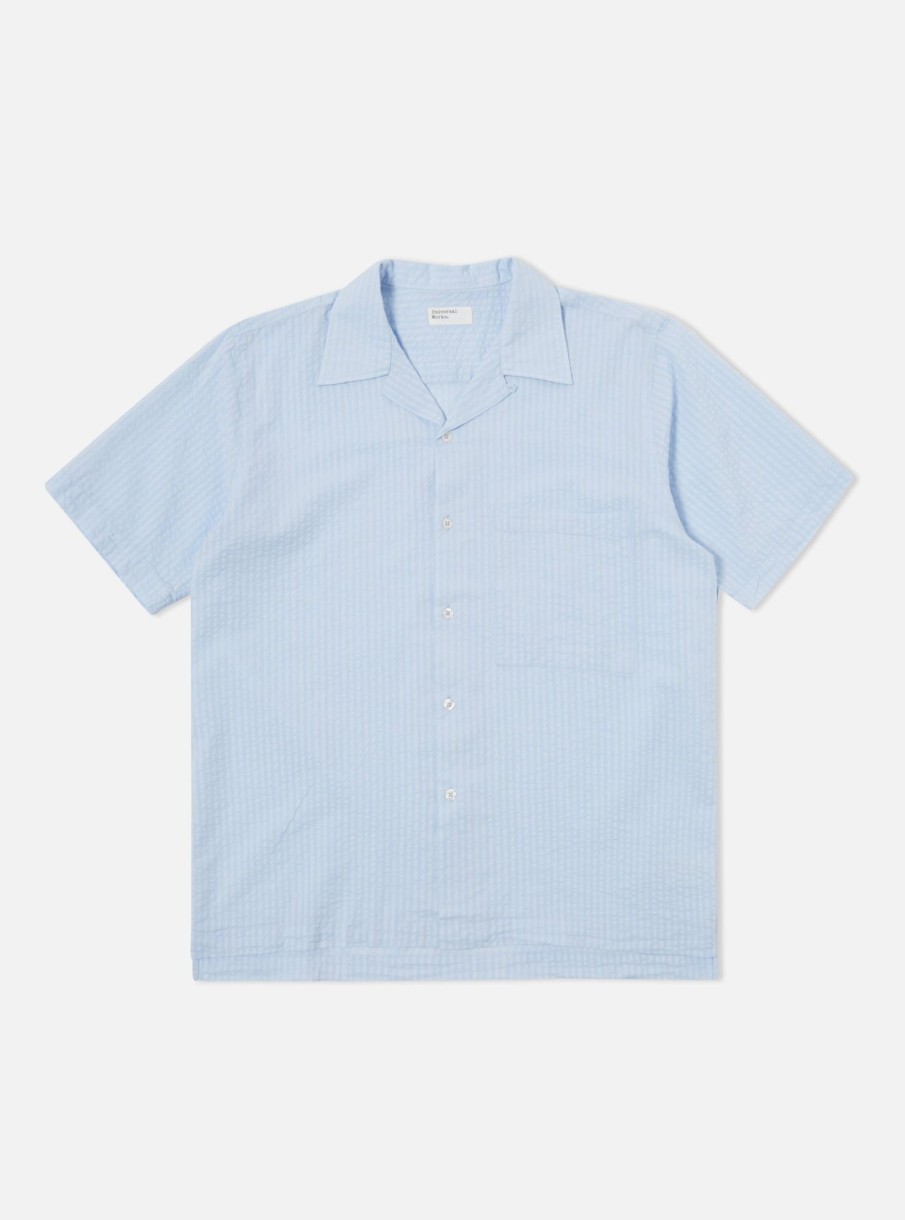 Wholesale Universal Works Universal Works Camp Shirt Ii In Pale Blue Onda Cotton