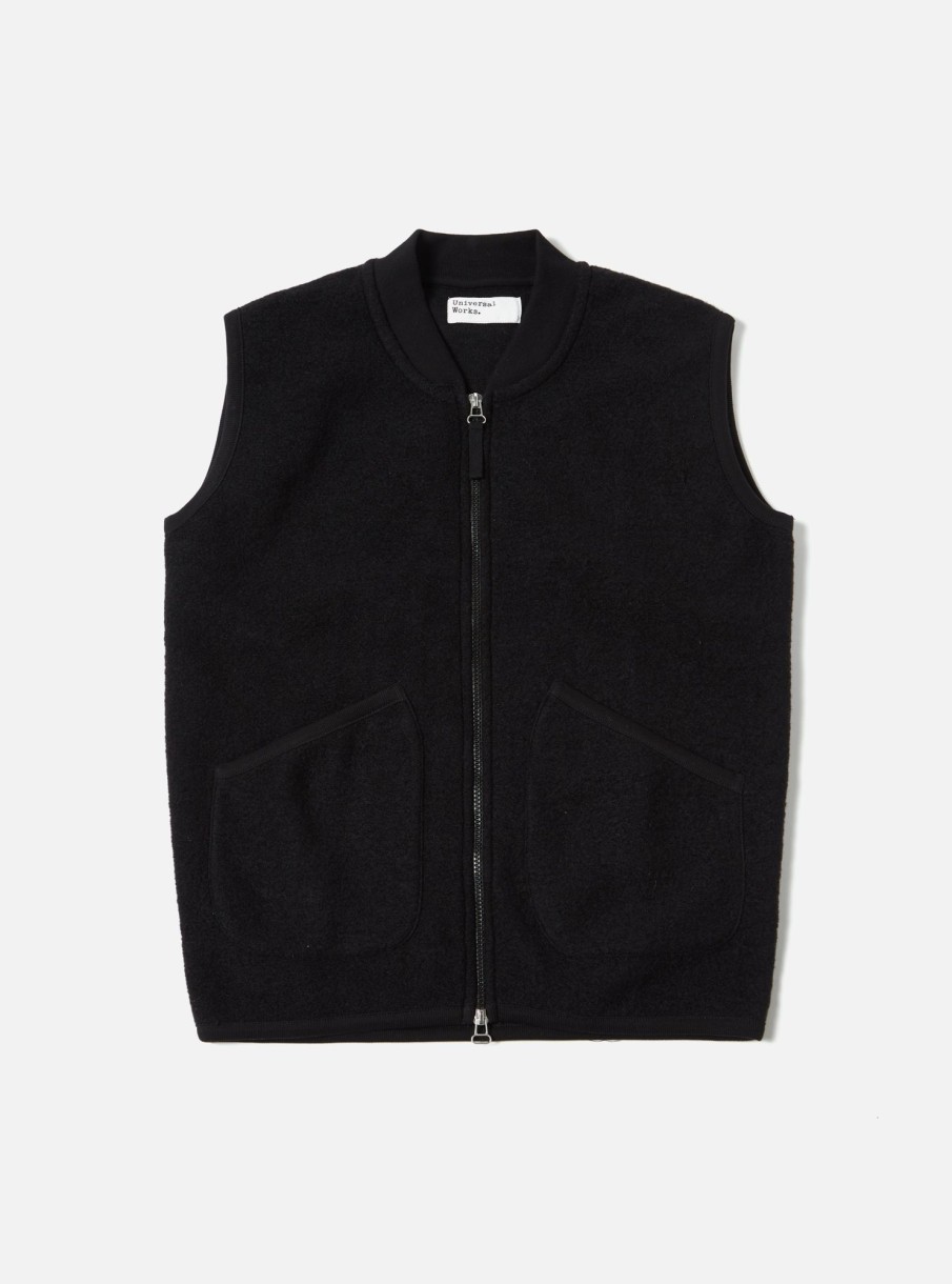 Best Universal Works Universal Works Zip Waistcoat In Black Wool Fleece