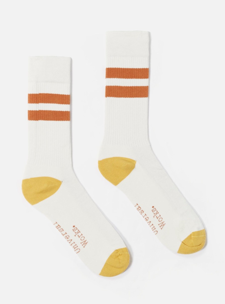 Best Universal Works Universal Works Sport Sock In Ecru/Orange Cotton Rib