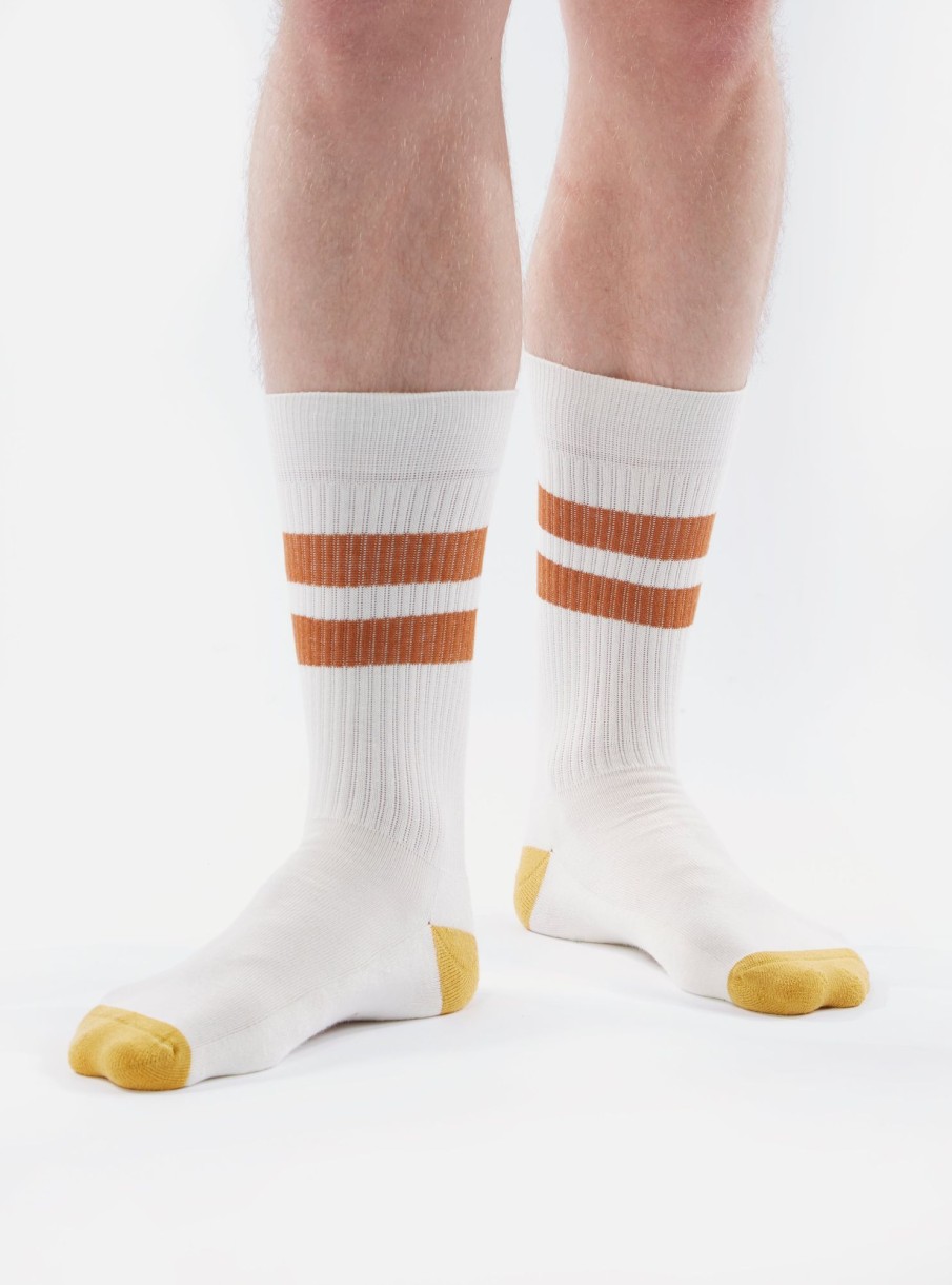 Best Universal Works Universal Works Sport Sock In Ecru/Orange Cotton Rib