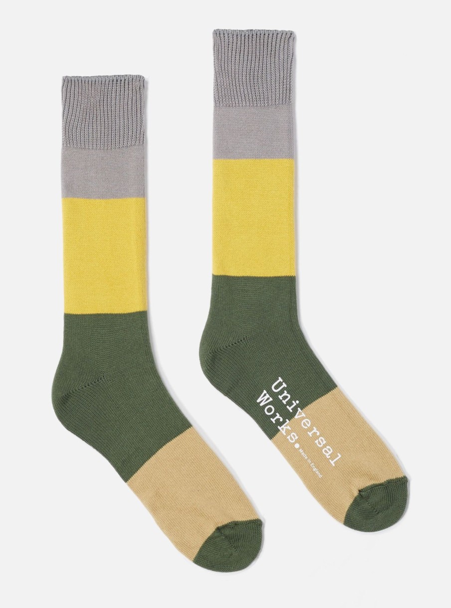 Online Universal Works Universal Works Bold Stripe Sock In Grey/Gold Cotton