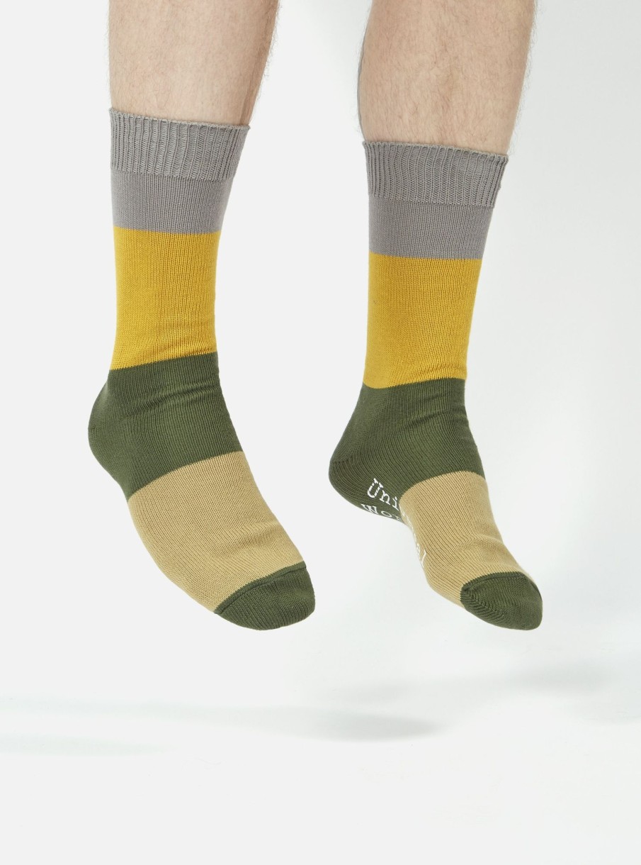 Online Universal Works Universal Works Bold Stripe Sock In Grey/Gold Cotton