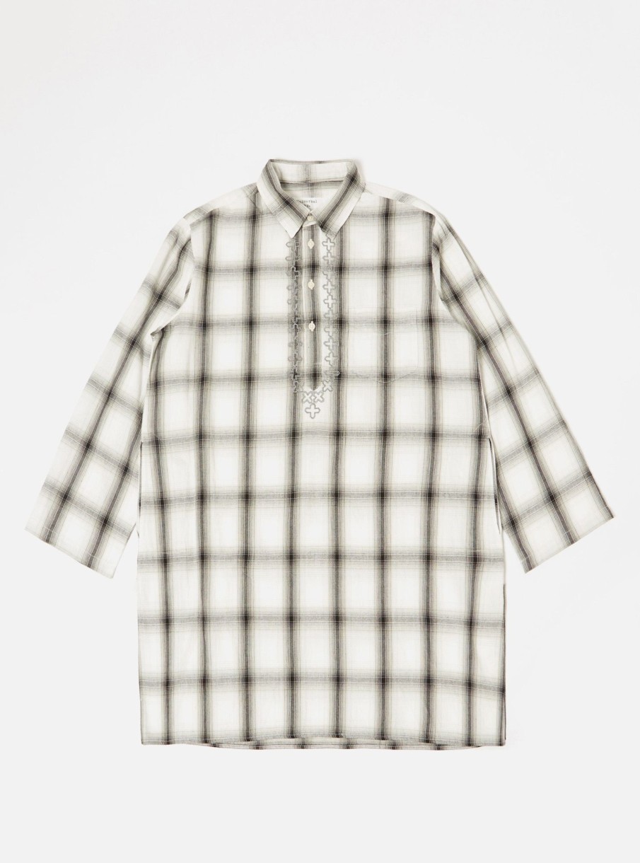 Online Universal Works Universal Works Kurta Shirt In Ecru Shadow Check