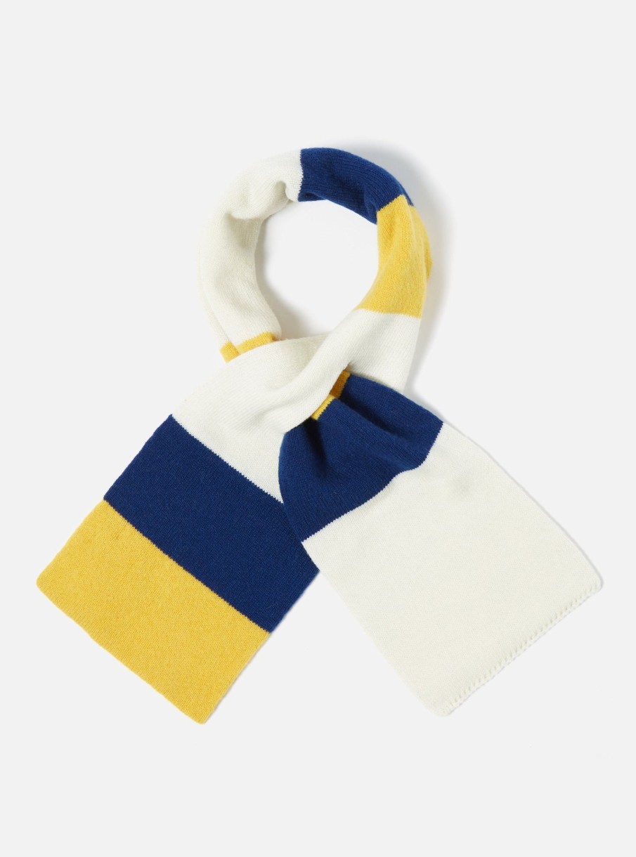 Online Universal Works Universal Works Deluxe Football Scarf In Ecru/Yellow/Blue Soft Wool