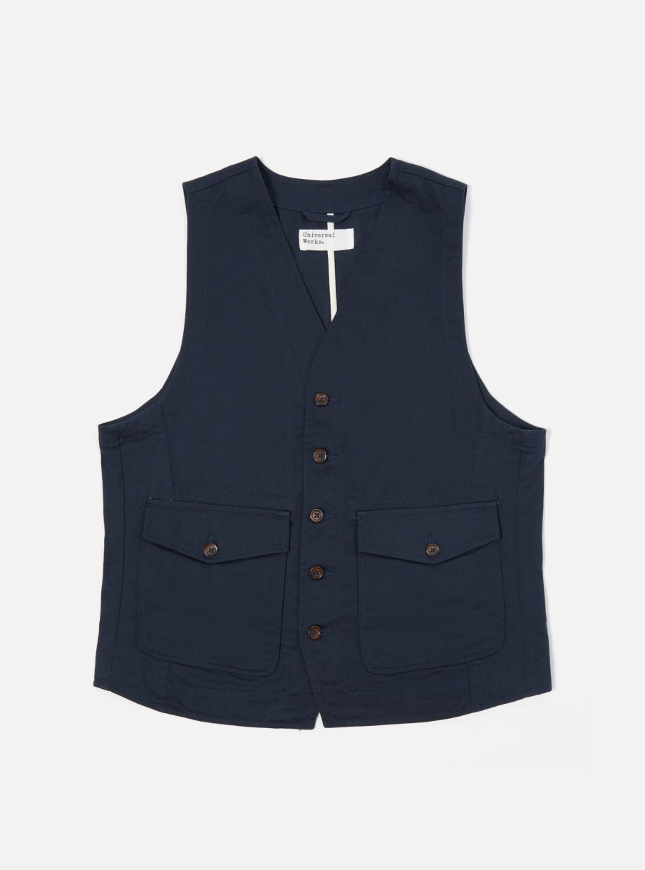 Clearance Universal Works Universal Works Field Waistcoat In Navy Twill