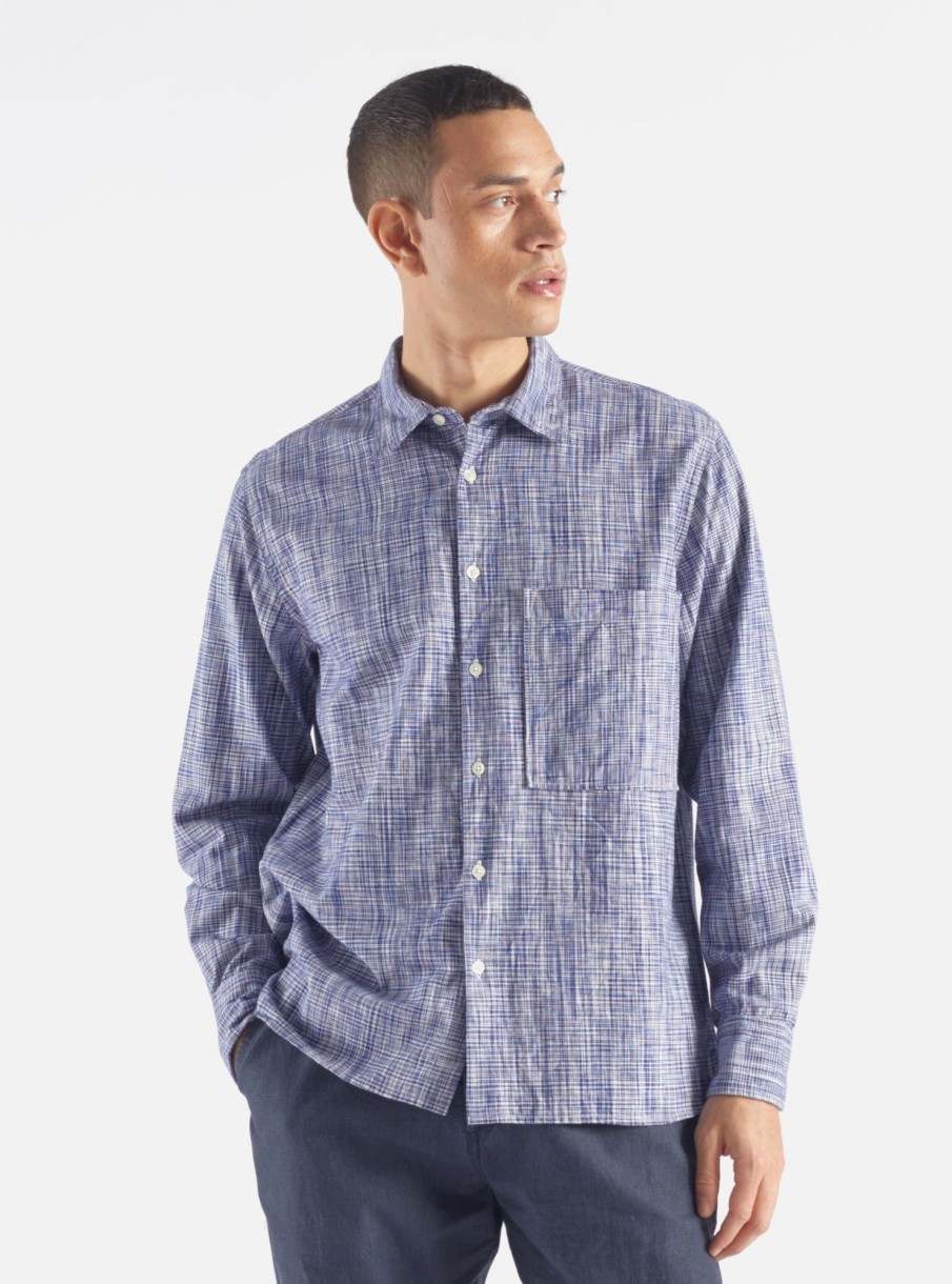 Clearance Universal Works Universal Works Square Pocket Shirt In Navy Ocean Ikat