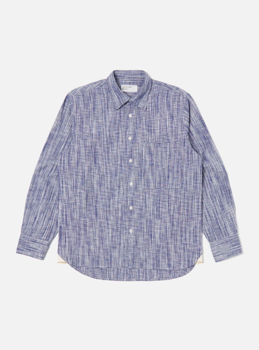 Clearance Universal Works Universal Works Square Pocket Shirt In Navy Ocean Ikat