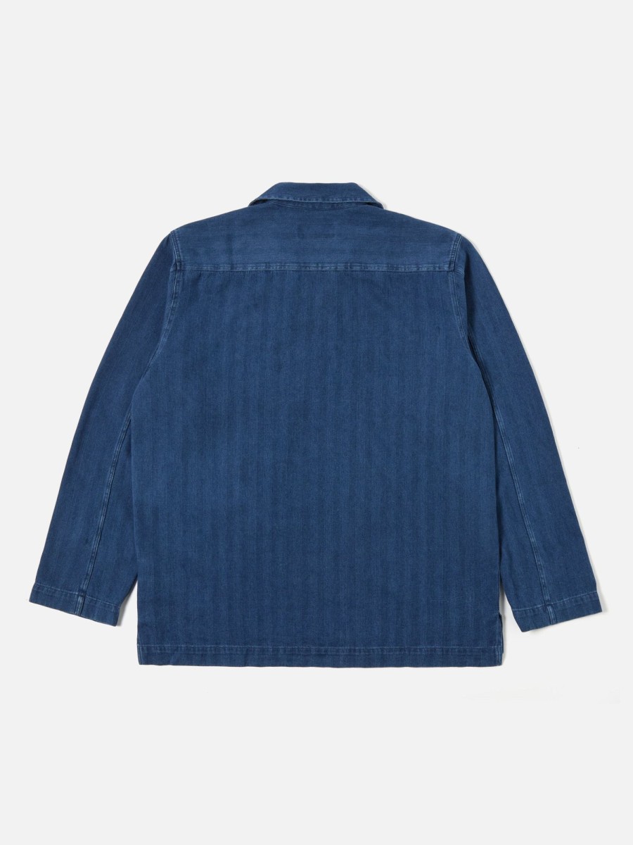 Wholesale Universal Works Universal Works Smock Overshirt In Washed Indigo Herringbone Denim