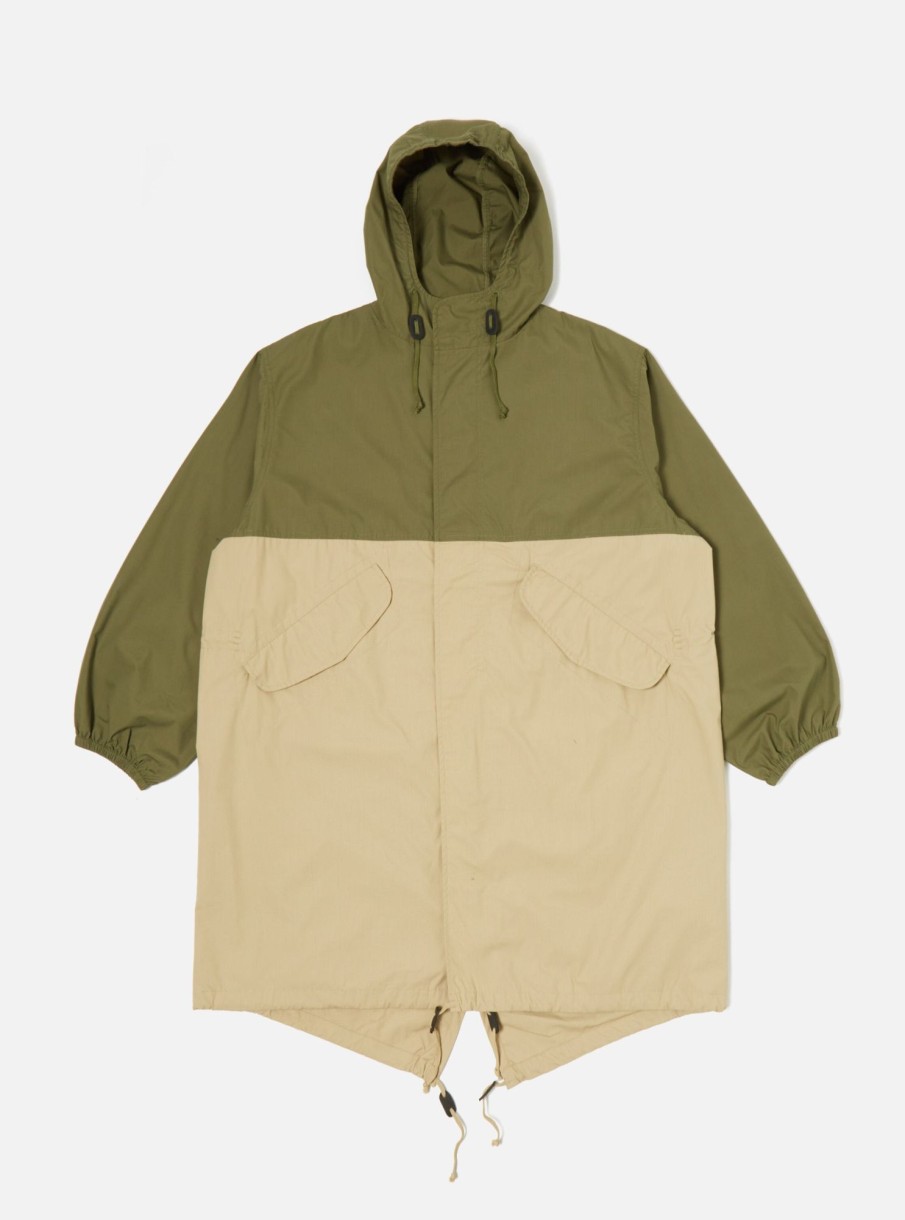 Hot Universal Works Universal Works Beach Parka In Olive/Sand Recycled Poly Tech