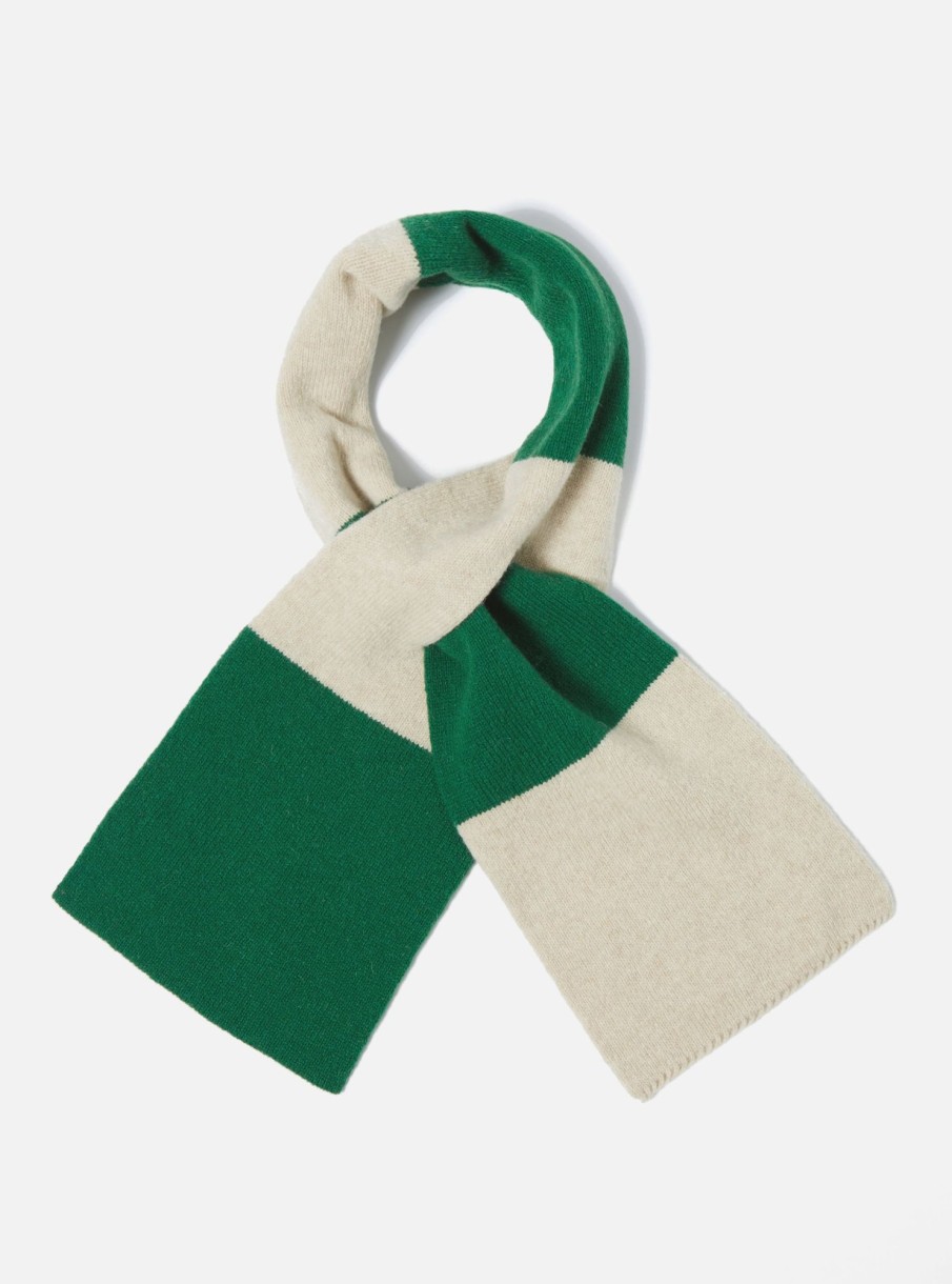 Online Universal Works Universal Works Deluxe Football Scarf In Beige/Green Soft Wool