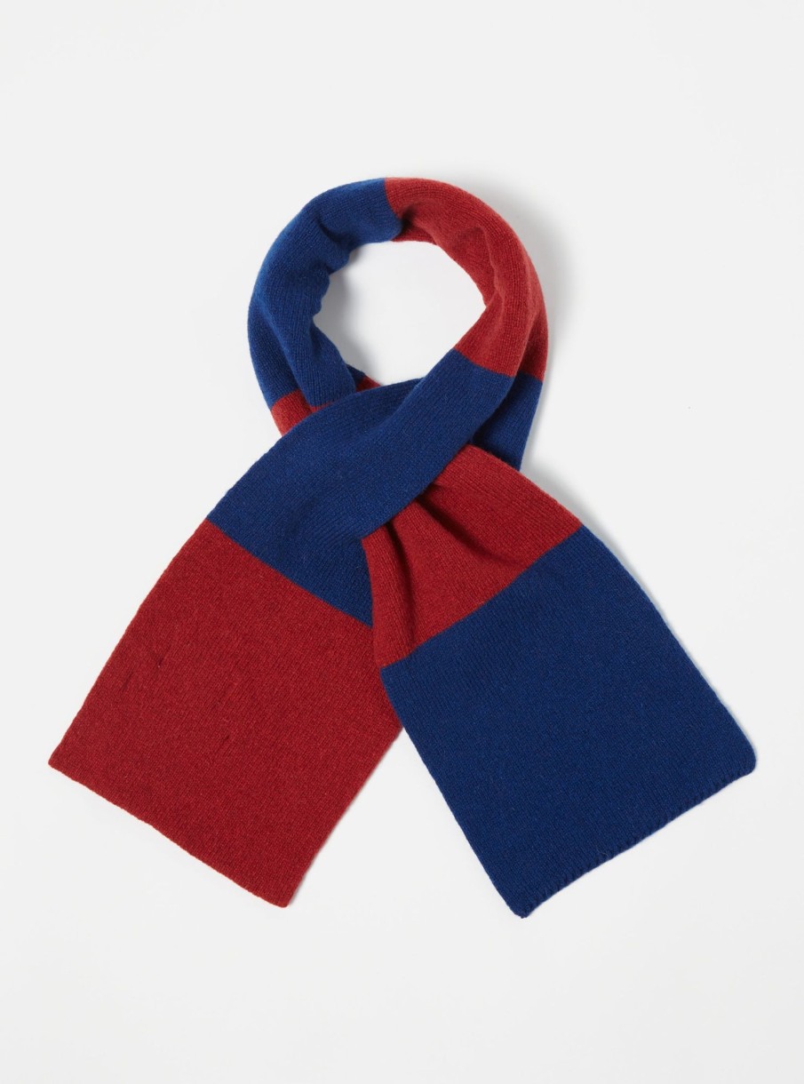 New Universal Works Universal Works Deluxe Football Scarf In Red/Blue Soft Wool