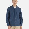 New Universal Works Universal Works L/S Camp Shirt In Navy Gingham Seersucker