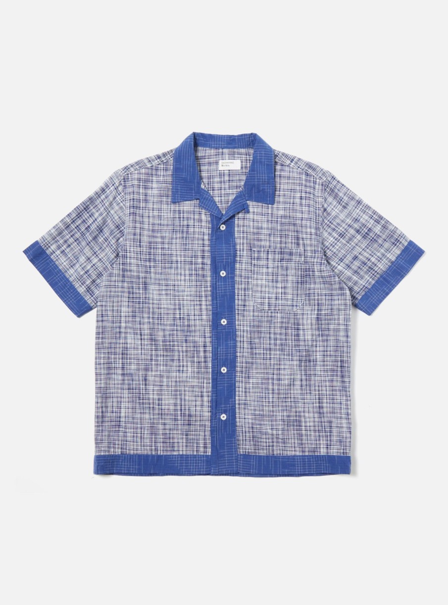 Best Universal Works Universal Works Border Road Shirt In Navy/Blue Ocean/Sea Ikat