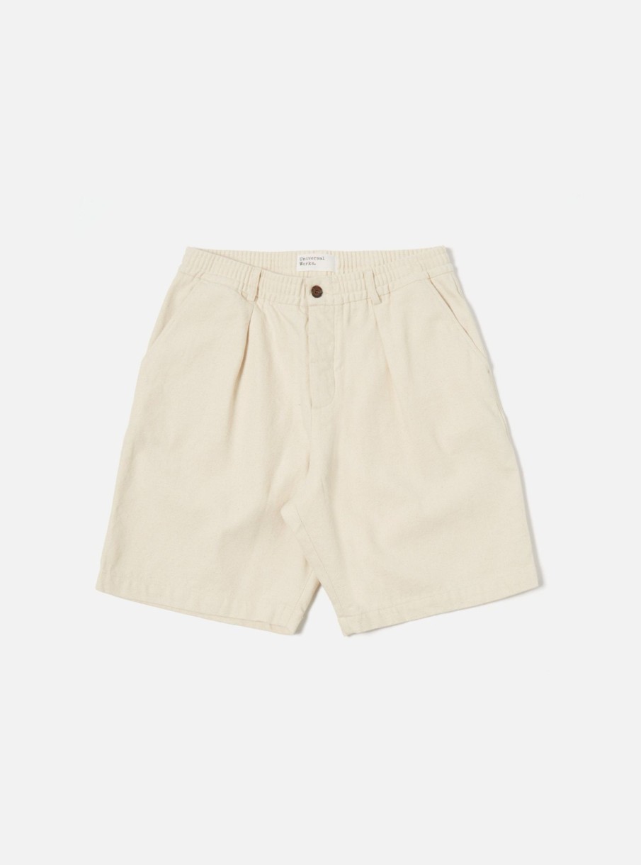 Online Universal Works Universal Works Pleated Track Short In Ecru Recycled Cotton