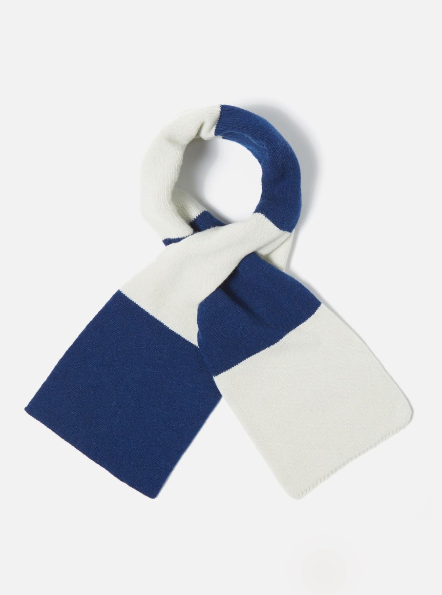 Online Universal Works Universal Works Deluxe Football Scarf In Ecru/Blue Soft Wool