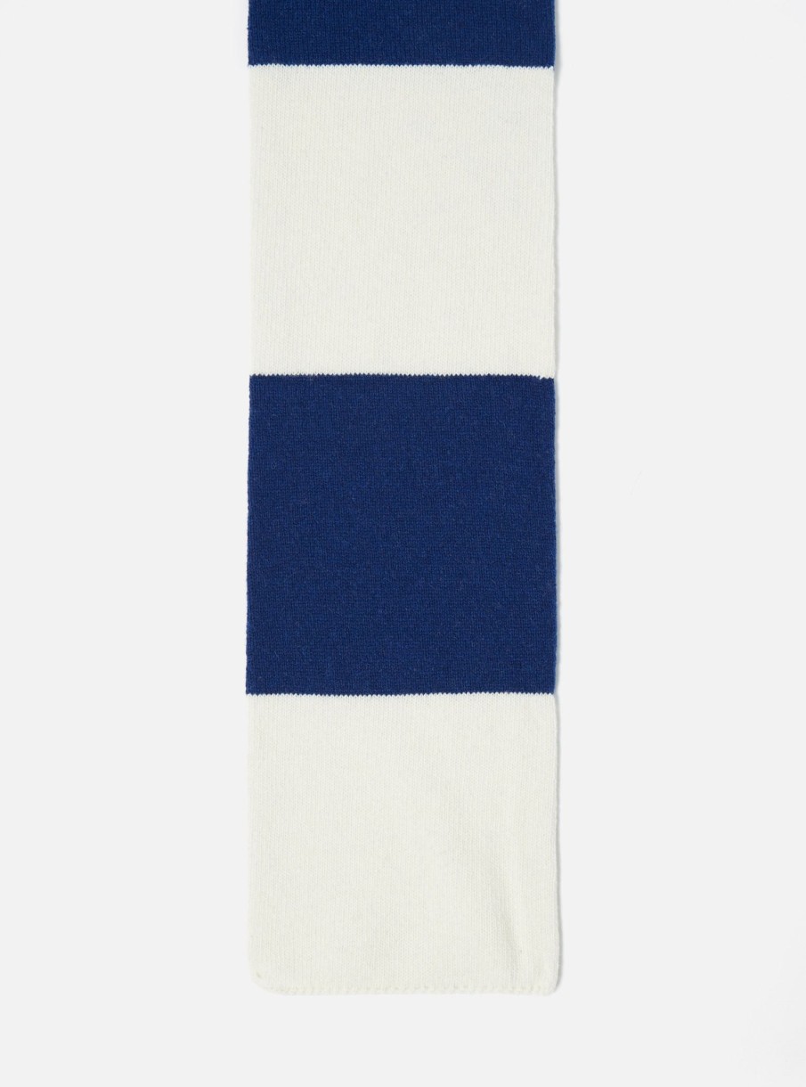 Online Universal Works Universal Works Deluxe Football Scarf In Ecru/Blue Soft Wool