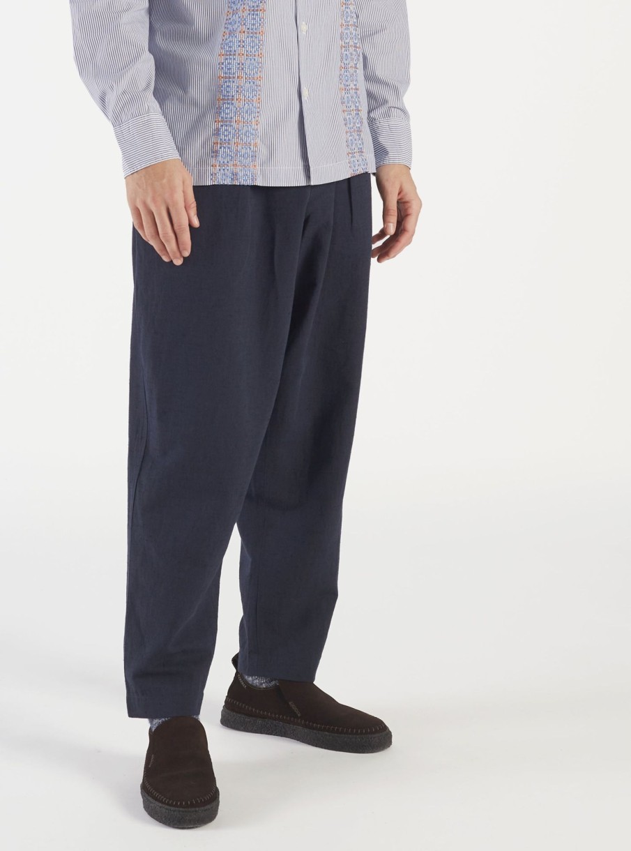 Wholesale Universal Works Universal Works Pleated Track Pant In Navy Lord Cotton Linen