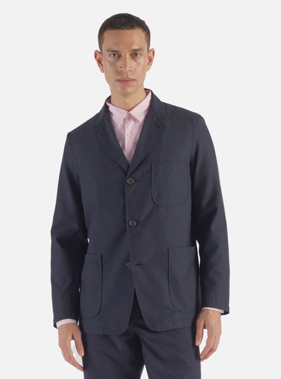 Online Universal Works Universal Works Three Button Jacket In Navy Tropical Suiting