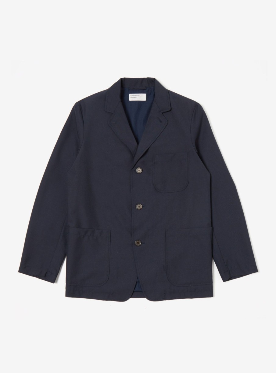 Online Universal Works Universal Works Three Button Jacket In Navy Tropical Suiting