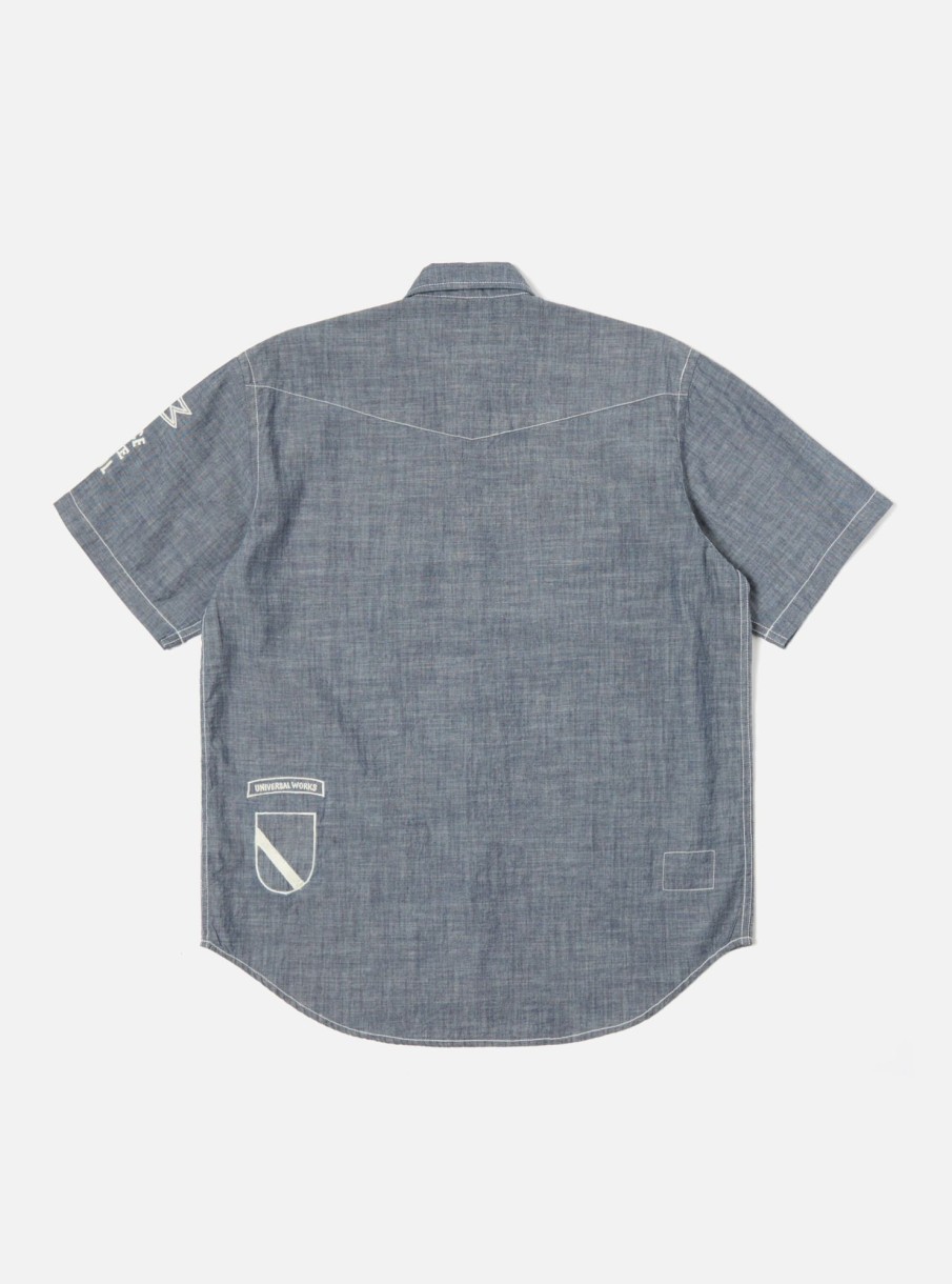 Clearance Universal Works Universal Works Embroidered Western Garage Shirt In Indigo Chambray